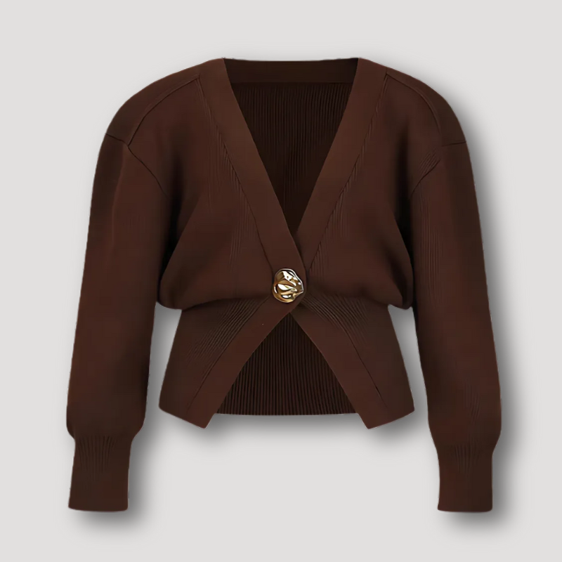 Gold Statement Button Cropped Cardigan Knitwear