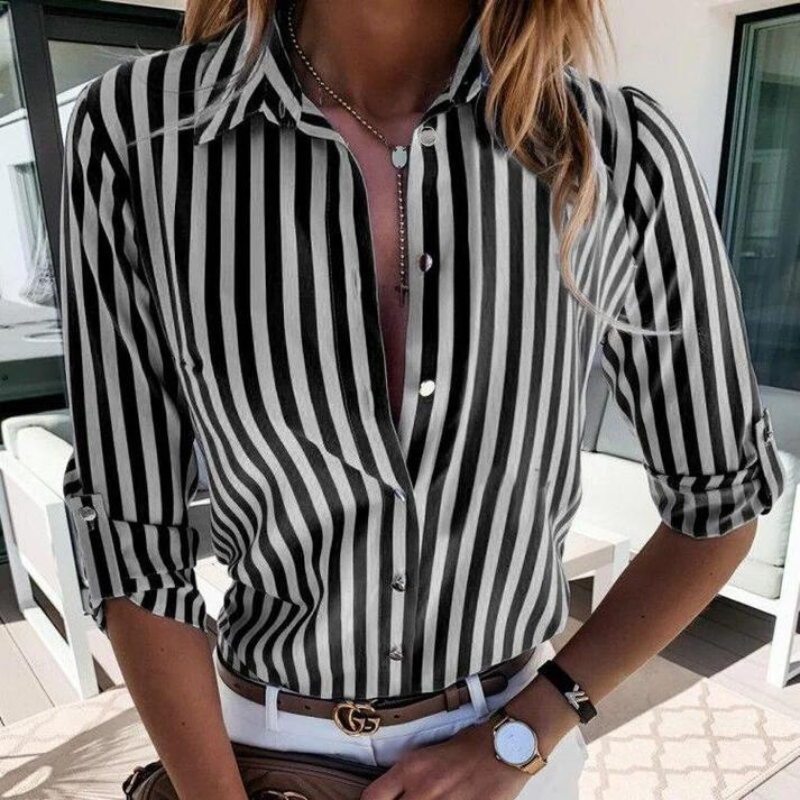 Casual Vertical Striped Long Sleeve Blouse for Women Work