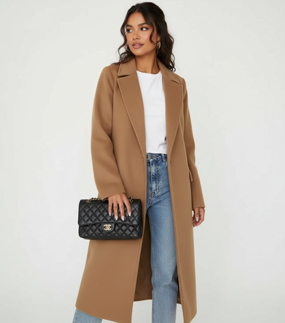 Women Long Double Breasted Coat – Belted Winter Coat – Classic Lapel Elegant Fit