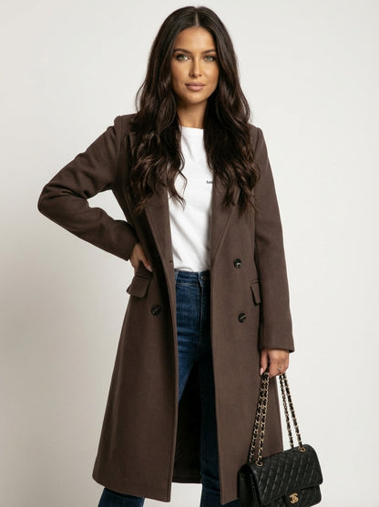Women Long Double Breasted Coat – Belted Winter Coat – Classic Lapel Elegant Fit