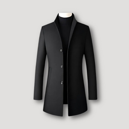 Slim Fit Collarless Wool Coat for Men