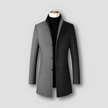 Slim Fit Collarless Wool Coat for Men