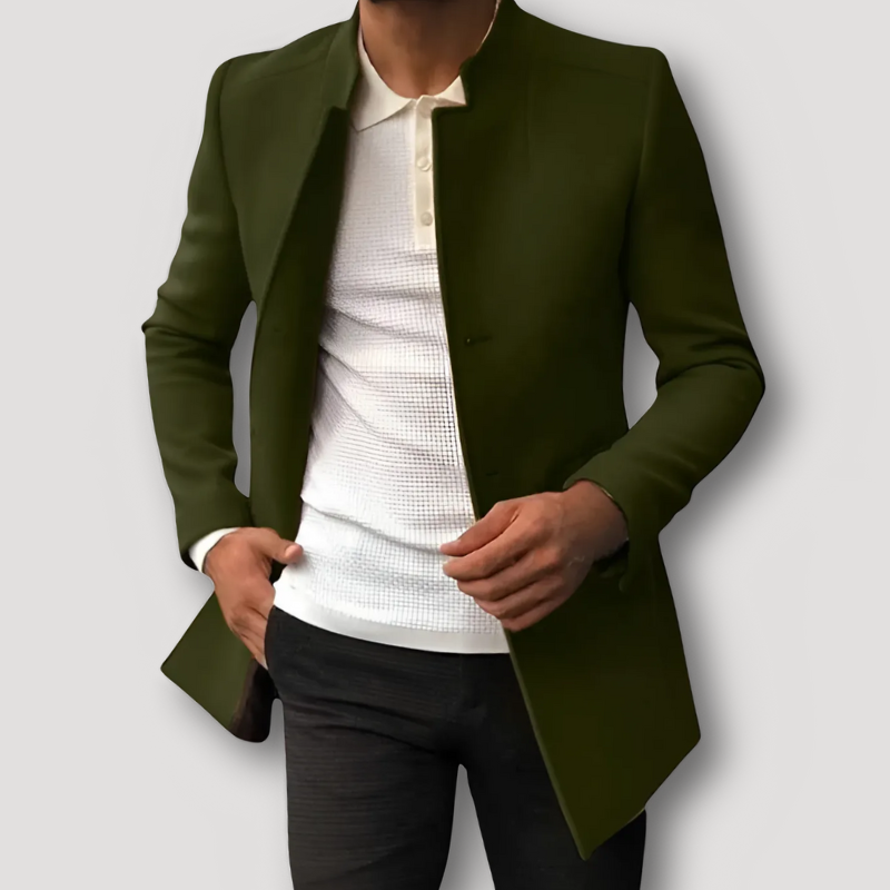 Slim Fit Collarless Wool Coat for Men