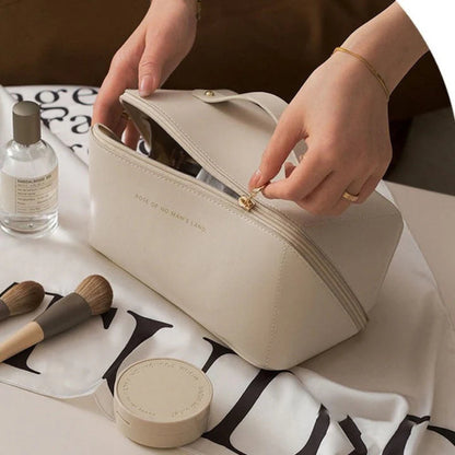 Leather Cosmetic Bag - Large Capacity - Waterproof - PU Leather Material