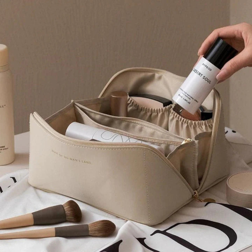 Leather Cosmetic Bag - Large Capacity - Waterproof - PU Leather Material
