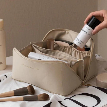 Leather Cosmetic Bag - Large Capacity - Waterproof - PU Leather Material