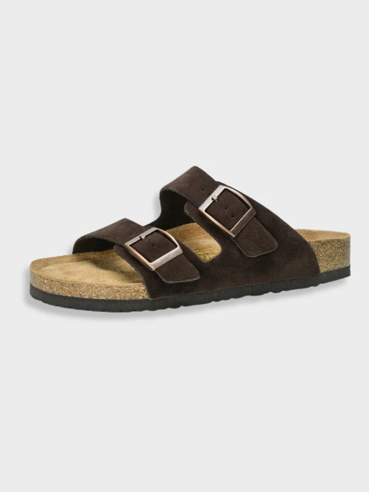 Leather Flat Slide Slippers - Comfortable Fit - Firm Sole