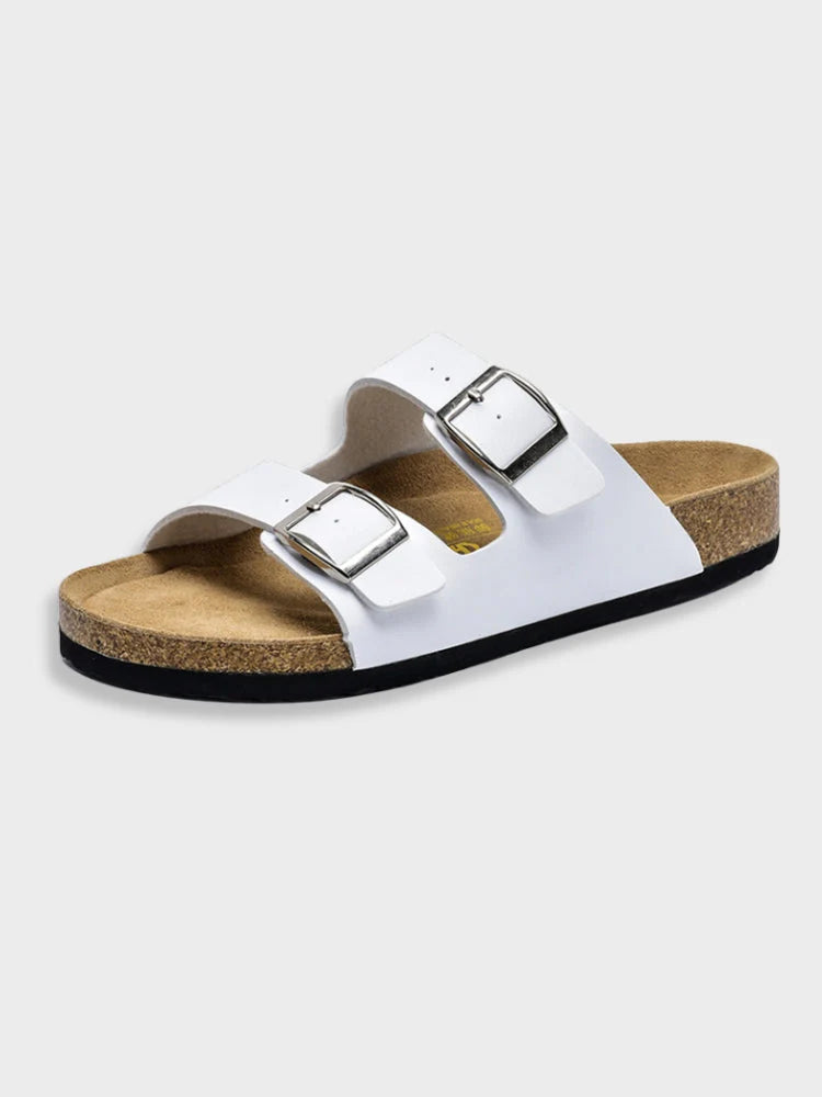 Leather Flat Slide Slippers - Comfortable Fit - Firm Sole