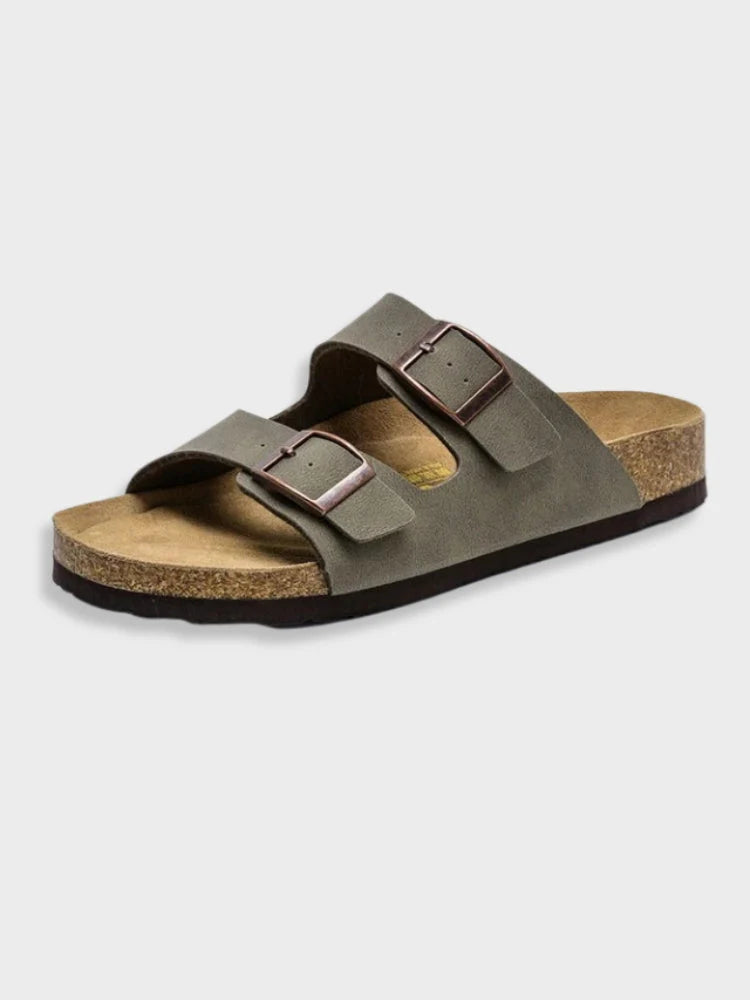 Leather Flat Slide Slippers - Comfortable Fit - Firm Sole