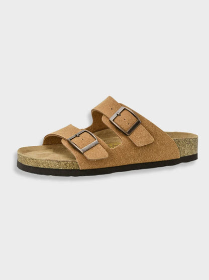 Leather Flat Slide Slippers - Comfortable Fit - Firm Sole