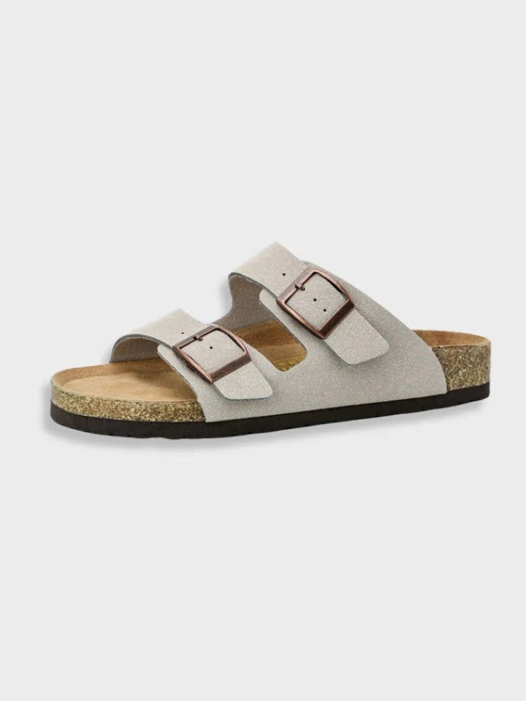 Leather Flat Slide Slippers - Comfortable Fit - Firm Sole
