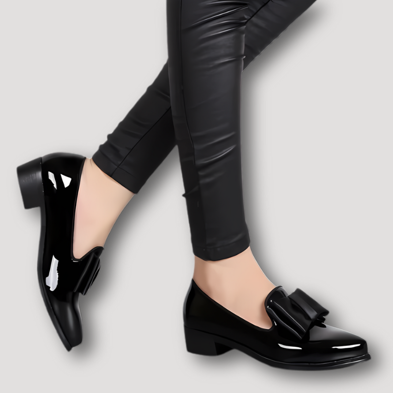 Pointed Toe Bow Leather Loafers for Women