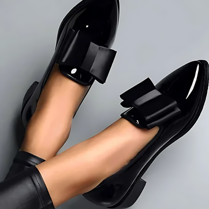 Pointed Toe Bow Leather Loafers for Women