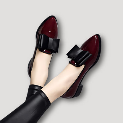 Pointed Toe Bow Leather Loafers for Women