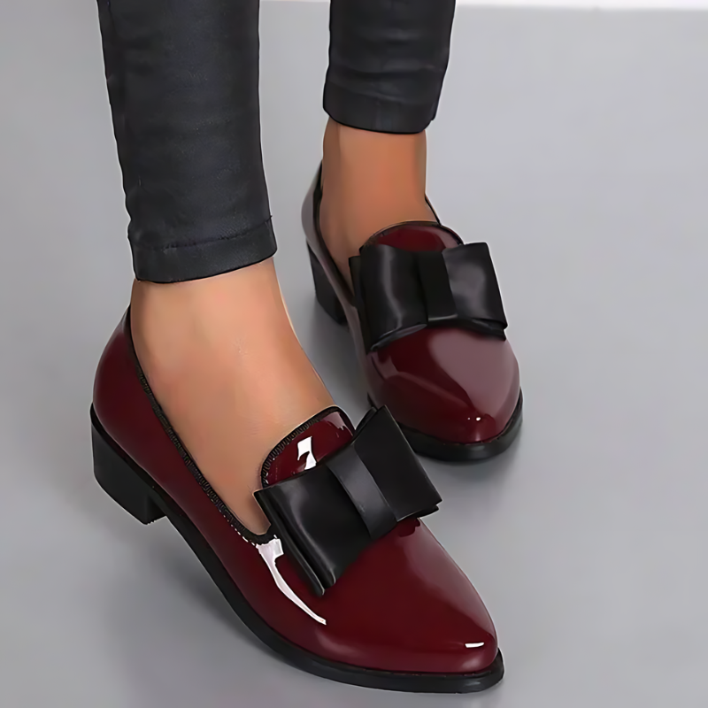 Pointed Toe Bow Leather Loafers for Women