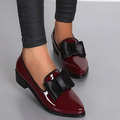 Pointed Toe Bow Leather Loafers for Women