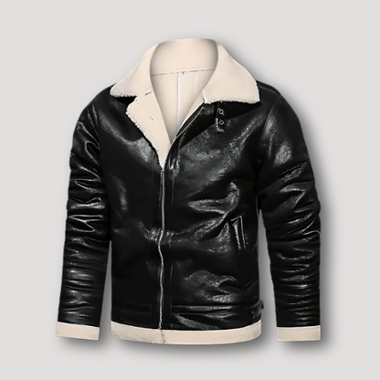 Vintage Zip Up Boxy fit Shearling Leather Flight Jacket