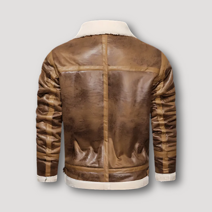 Vintage Zip Up Boxy fit Shearling Leather Flight Jacket