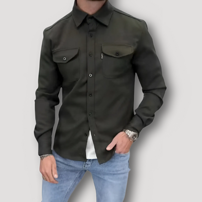 Dual Chest Pockets Men Button Up Shirt