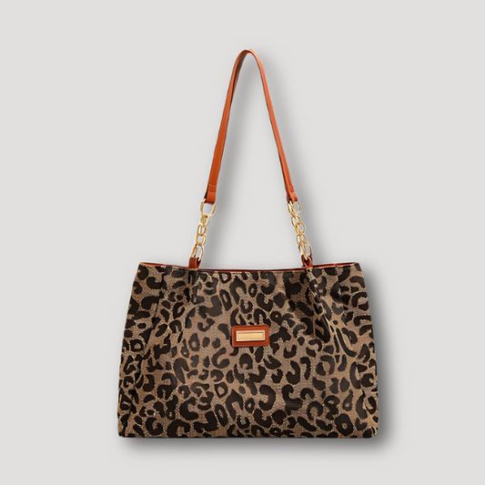 Women's Leopard Print Metallic Accent Shoulder Handbag Tote Bag