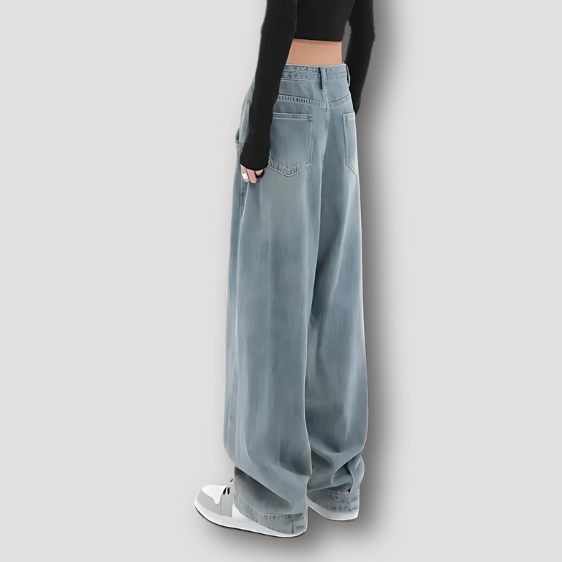 Straight Leg Pleated Denim Skater Jeans Baggy Pants Woman