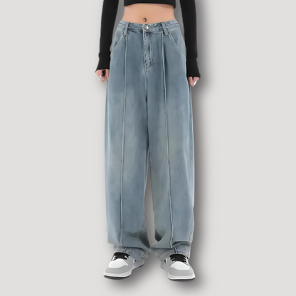 Straight Leg Pleated Denim Skater Jeans Baggy Pants Woman