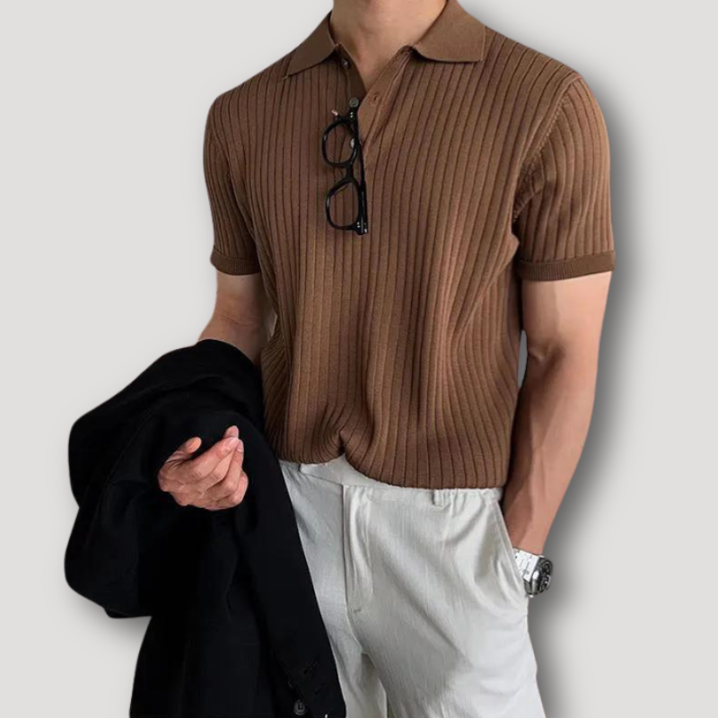 Casual Ribbed Knit Polo Shirts for Men