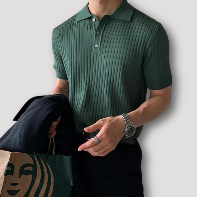 Casual Ribbed Knit Polo Shirts for Men