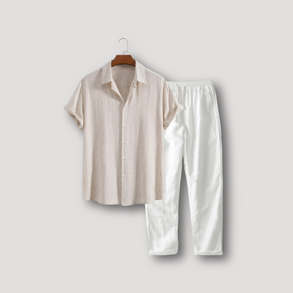 Casual Polo Shirt Linen Pants Summer 2 Piece Sets