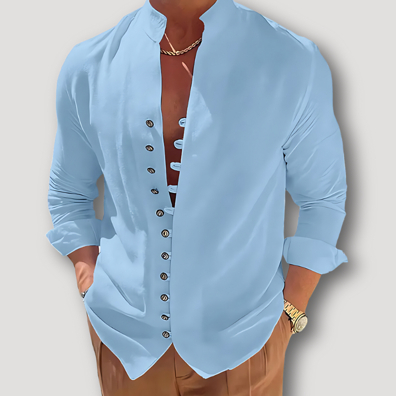 Asymmetric Buttons Long Sleeve Henley Linen Shirt for Man