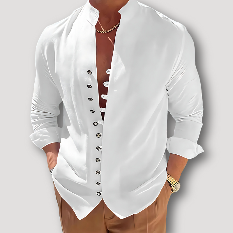 Asymmetric Buttons Long Sleeve Henley Linen Shirt for Man