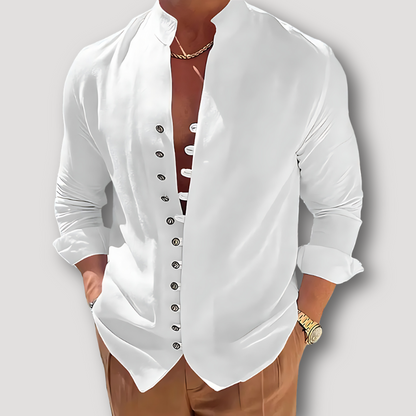 Asymmetric Buttons Long Sleeve Henley Linen Shirt for Man