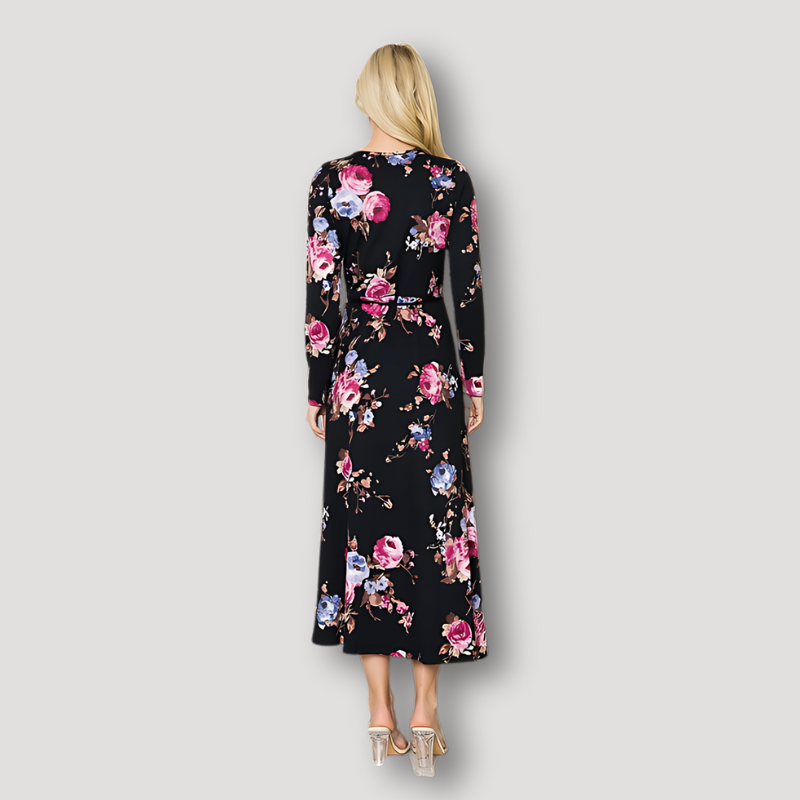 V-neck Floral Long Sleeve Maxi Wrap Dress Australia