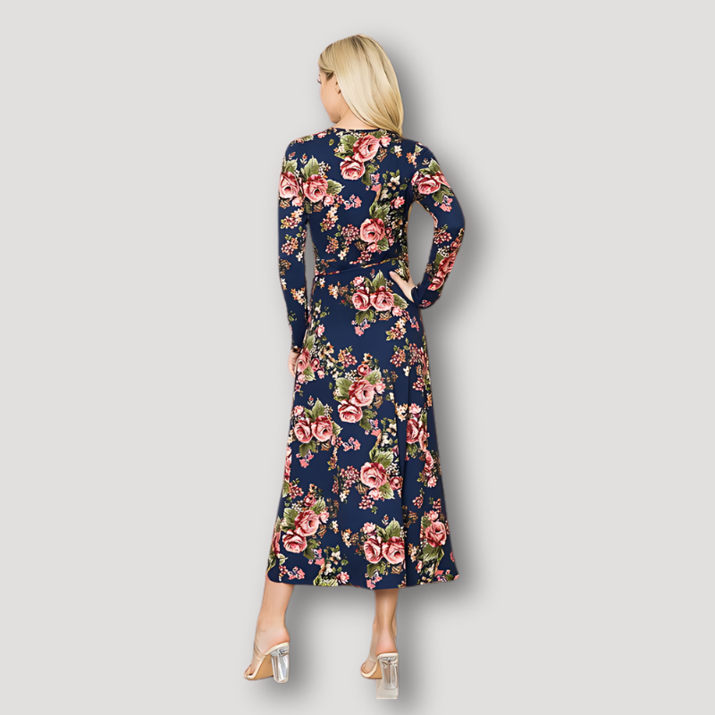 V-neck Floral Long Sleeve Maxi Wrap Dress Australia