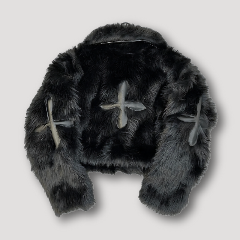 Cropped Outerwear Cross Patchwork Fur Jacket for Women