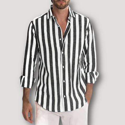 Casual White Striped Shirt for Men Long Sleeve