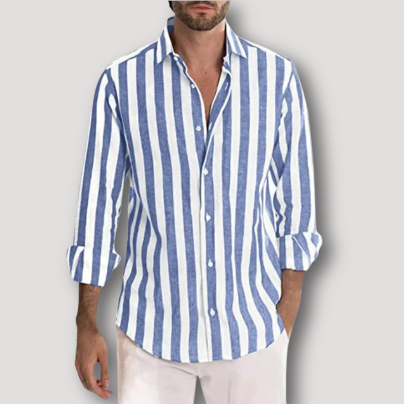 Casual White Striped Shirt for Men Long Sleeve