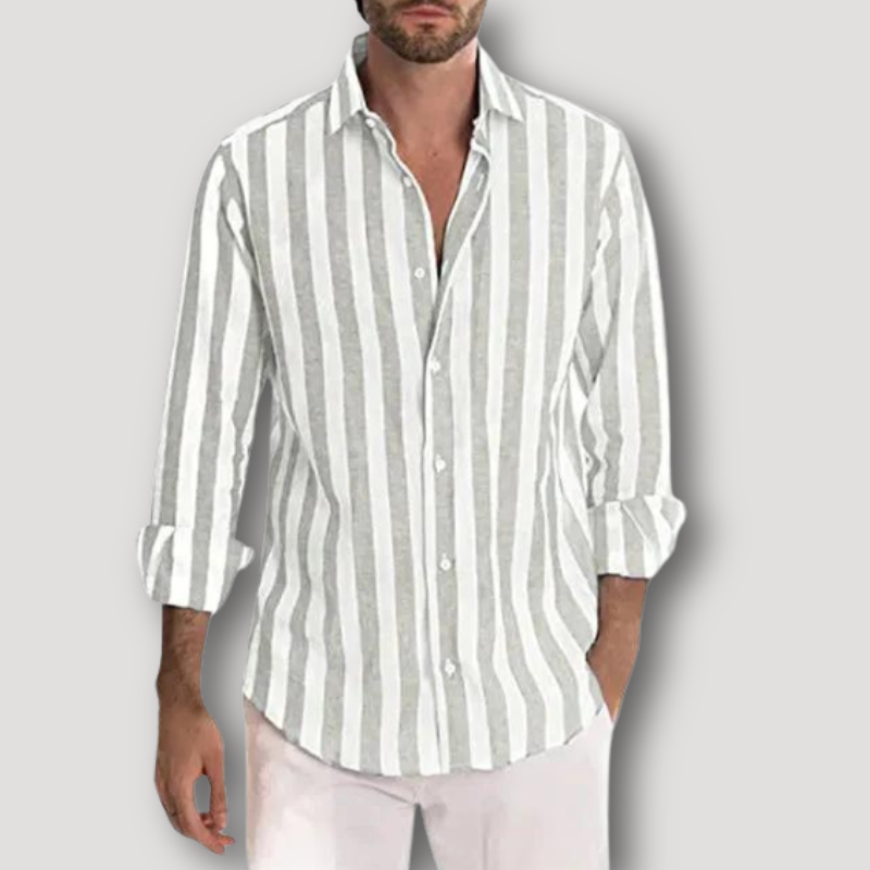 Casual White Striped Shirt for Men Long Sleeve