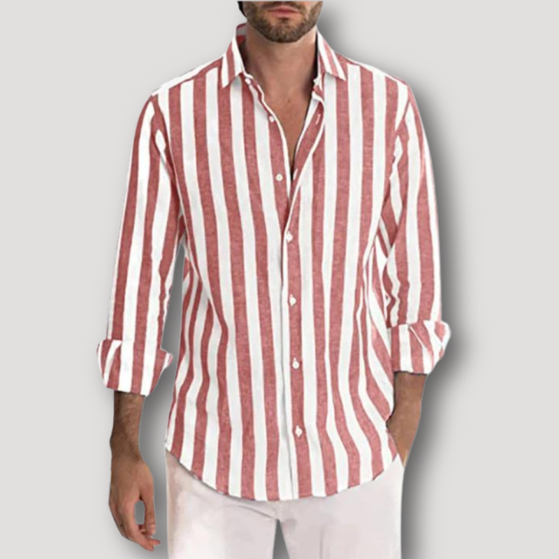 Casual White Striped Shirt for Men Long Sleeve