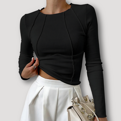 Slim Fitted Ribbed Long Sleeve Crop Tops for Women