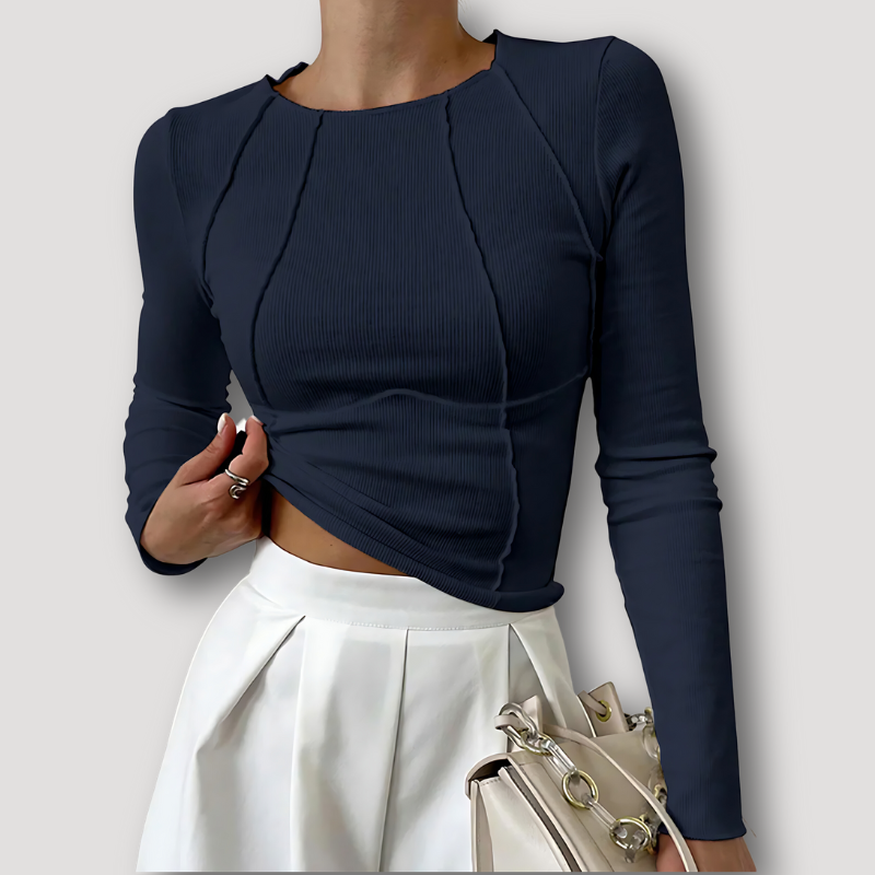 Slim Fitted Ribbed Long Sleeve Crop Tops for Women