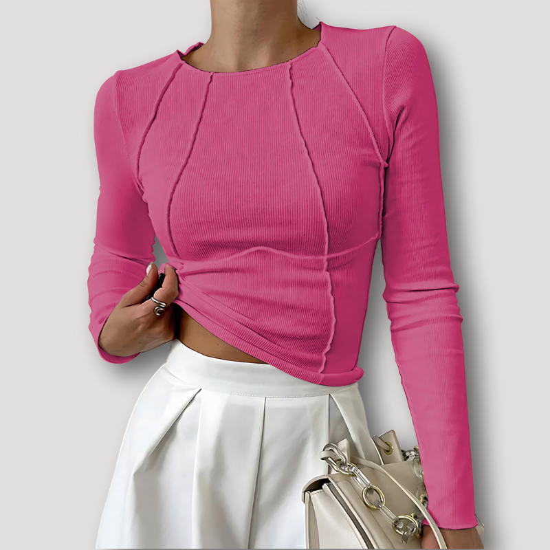 Slim Fitted Ribbed Long Sleeve Crop Tops for Women