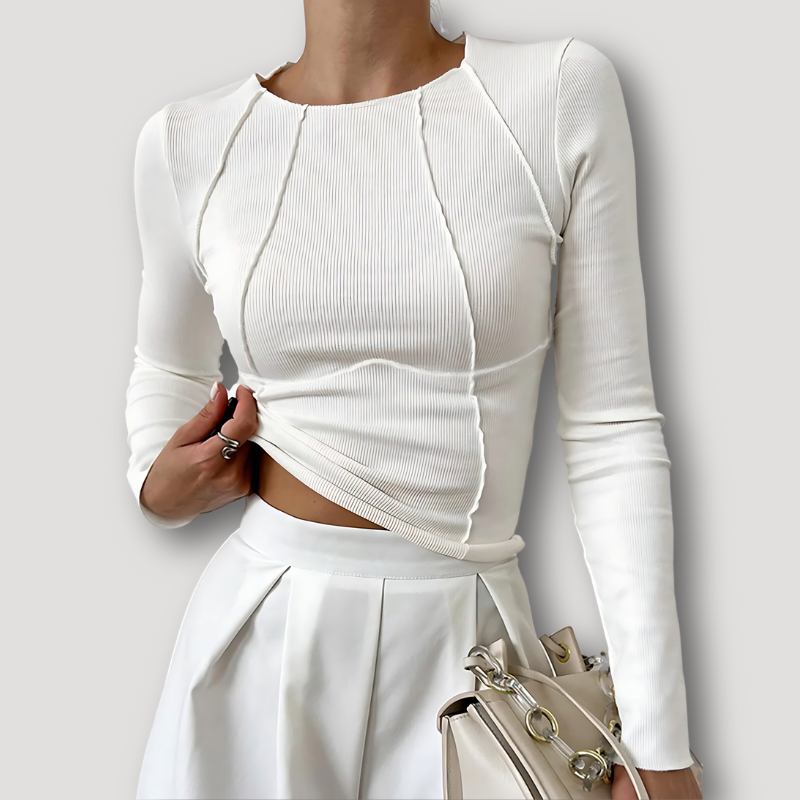 Slim Fitted Ribbed Long Sleeve Crop Tops for Women