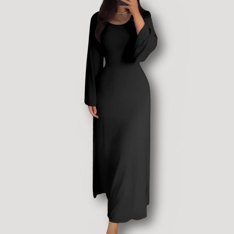 Ribbed Knit Long Flare Sleeve Bodycon Slit Maxi Dress Australia