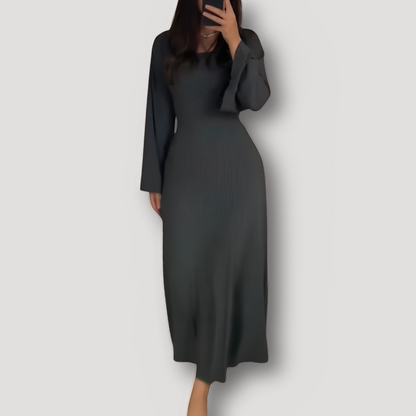 Ribbed Knit Long Flare Sleeve Bodycon Slit Maxi Dress Australia