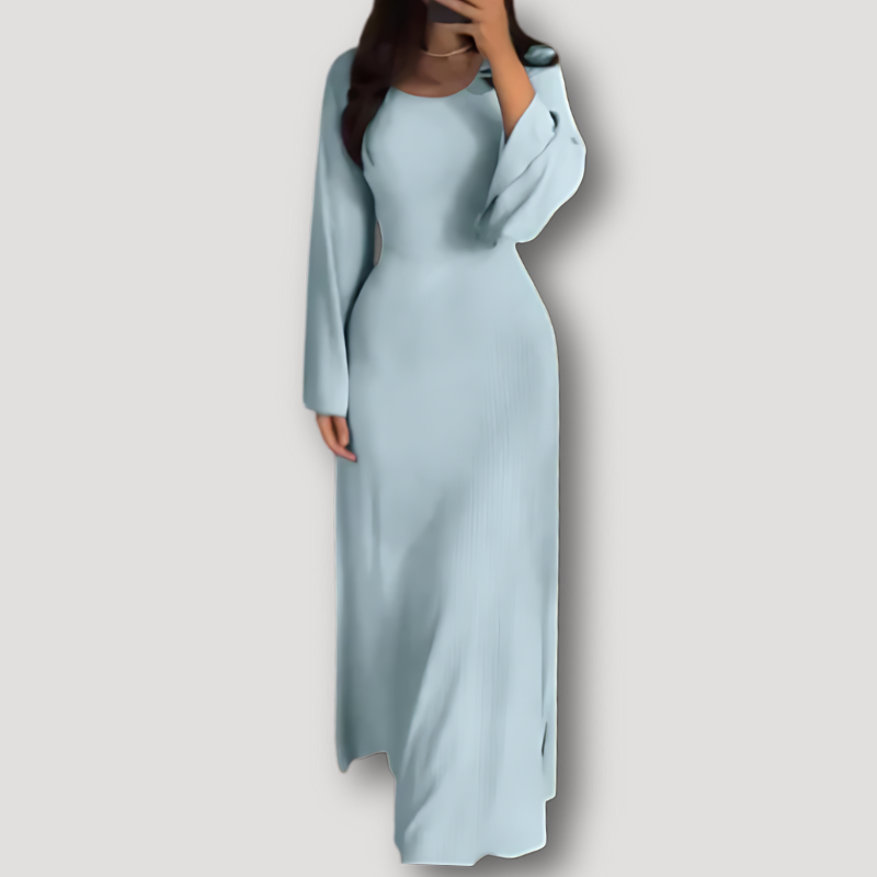 Ribbed Knit Long Flare Sleeve Bodycon Slit Maxi Dress Australia