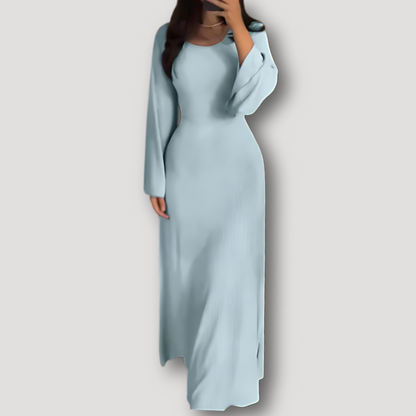 Ribbed Knit Long Flare Sleeve Bodycon Slit Maxi Dress Australia