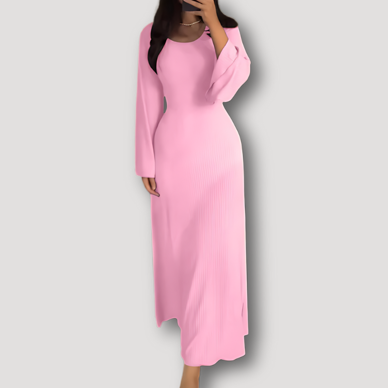 Ribbed Knit Long Flare Sleeve Bodycon Slit Maxi Dress Australia