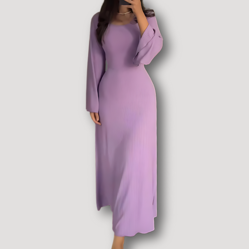 Ribbed Knit Long Flare Sleeve Bodycon Slit Maxi Dress Australia