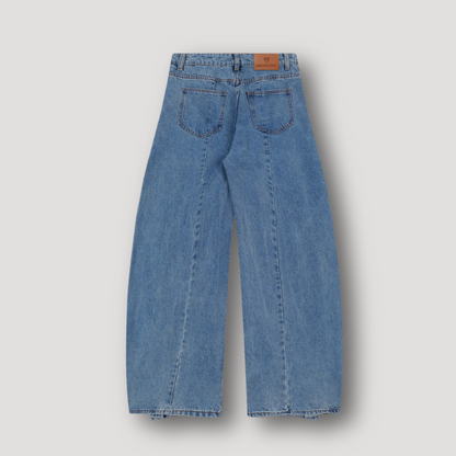 Deconstruction Patchwork Blue Denim Baggy Jeans on Women